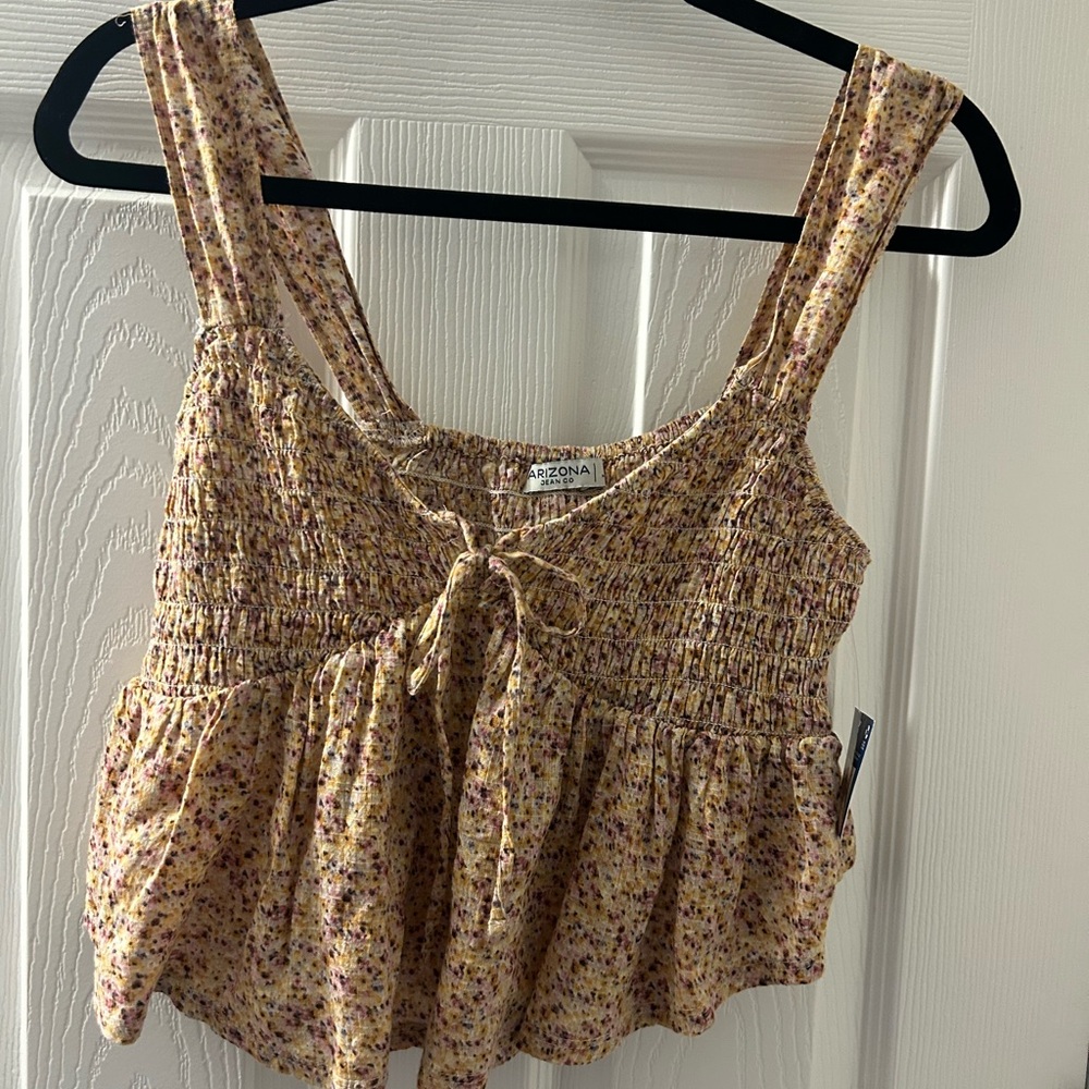 Arizona Jean Company Floral Smocked Tank Top - Tan
